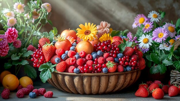 Bella natura morta luminosa con fiori multicolori