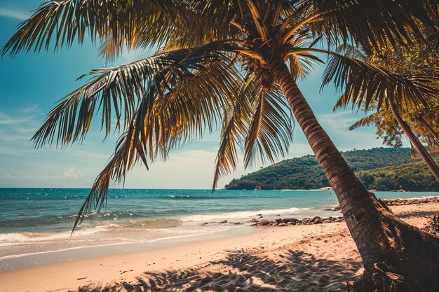 Bella natura tropicale all'aperto paesaggio di spiaggia mare e oceano con palma di cocco