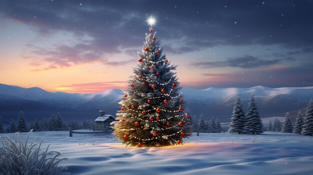 Bella notte dell'albero di Natale la neve immagine di sfondo Ai generato arte