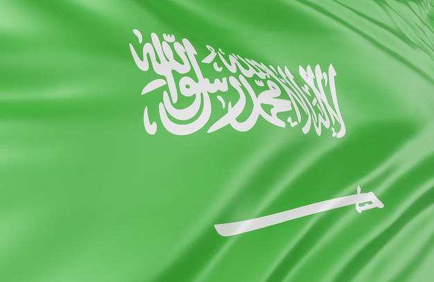 Bella onda della bandiera dell'Arabia Saudita Close Up sullo sfondo del banner con lo spazio della copia., modello 3d e illustrazione.