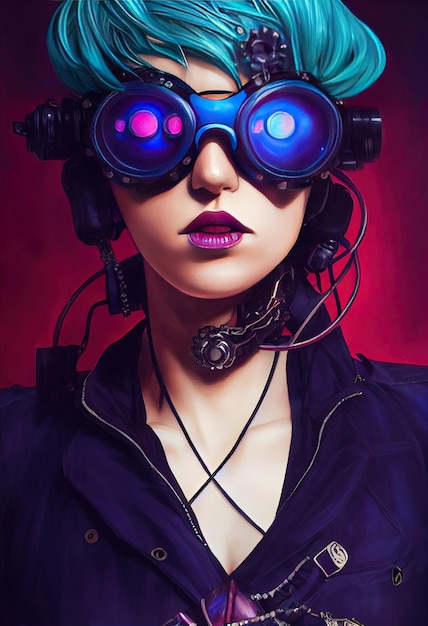 Bella onda retrò Scienziata con occhiali Cyberpunk metaverse carattere Concept Arte digitale