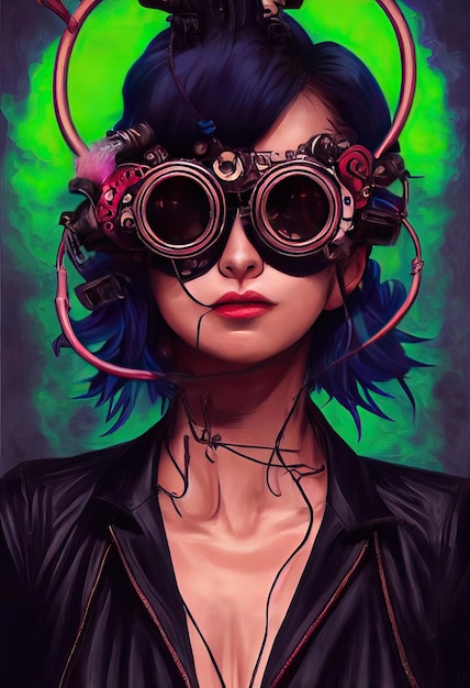 Bella onda retrò Scienziata femminile con occhiali Cyberpunk personaggio metaverso Stile artistico digitale