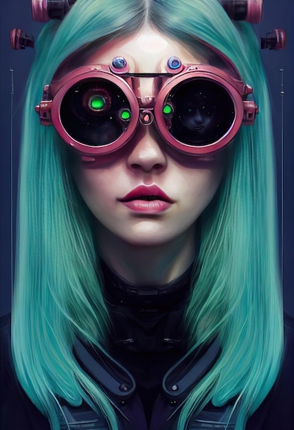 Bella onda retrò Scienziata femminile con occhiali Cyberpunk personaggio metaverso Stile artistico digitale