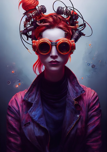 Bella onda retrò Scienziata femminile con occhiali Cyberpunk personaggio metaverso Stile artistico digitale