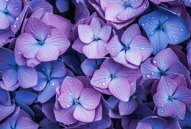 Bella ortensia blu e viola o fiore di ortensia primo piano fiori in grande bouquet