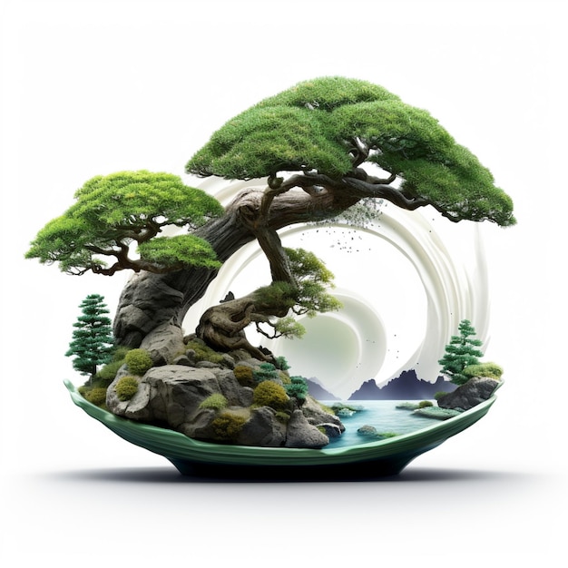 Bella pianta bonsai giapponese in un piatto