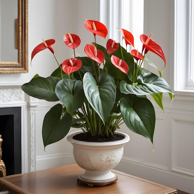 Bella pianta di Anthurium in vaso in una stanza in stile classico