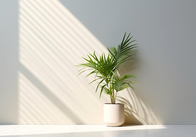 Bella pianta di palma d'interno sul pavimento nello spazio della stanza per la decorazione della casa