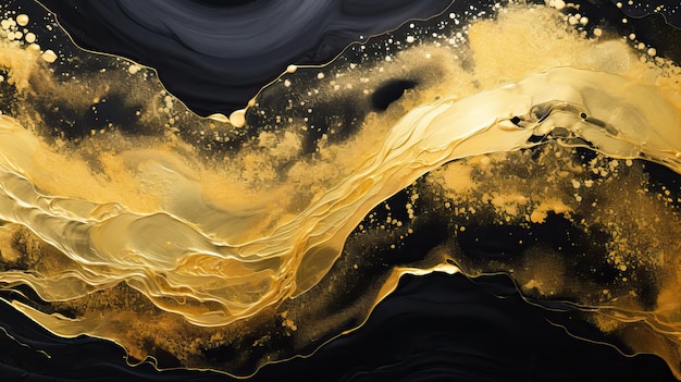 Bella pittura di arte fluida astratta in oro con inchiostro alcolico