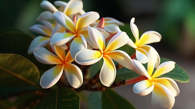 Bella plumeria frangipani fiori pianta albero immagine tropicale Ai generato art