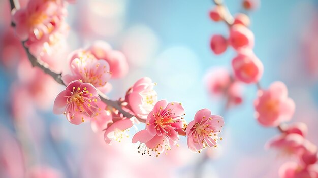 Bella primavera floreale sfondo astratto della natura rami di albicocca in fiore AI generativa