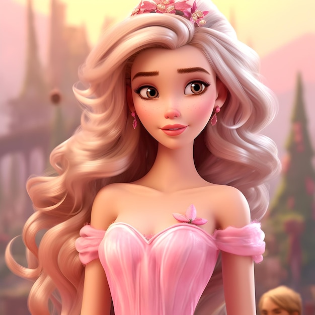 Bella principessa elegante del fumetto 3d