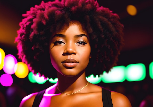 Bella ragazza afroamericana a una festa in discoteca Una donna si pone a un evento sociale Generative AI