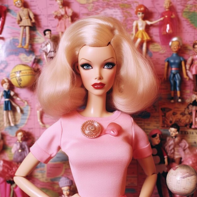 bella ragazza barbie su uno sfondo rosa