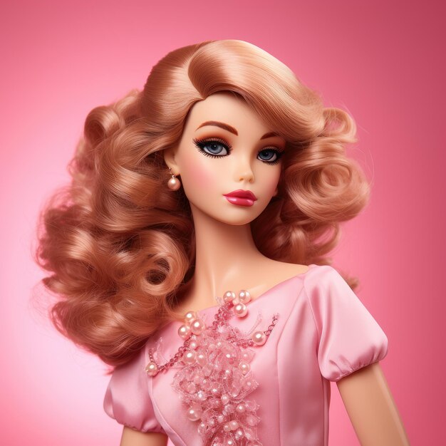 bella ragazza barbie su uno sfondo rosa