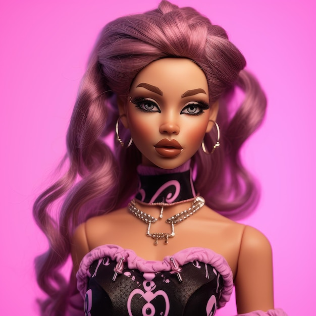 bella ragazza barbie su uno sfondo rosa