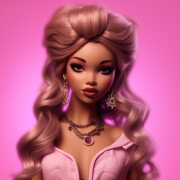 bella ragazza barbie su uno sfondo rosa
