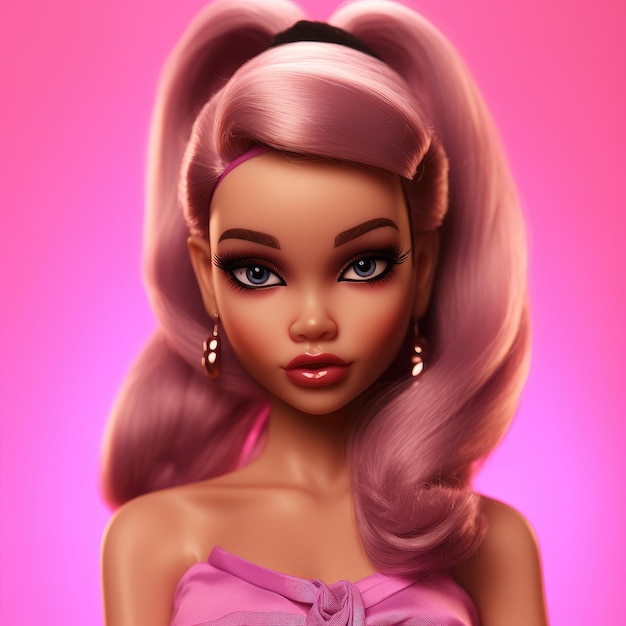 bella ragazza barbie su uno sfondo rosa