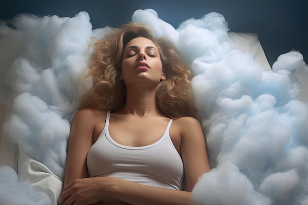 bella ragazza che dorme e sogna tra le nuvole ai generative