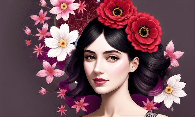 Bella ragazza circondata da fiori IA generata