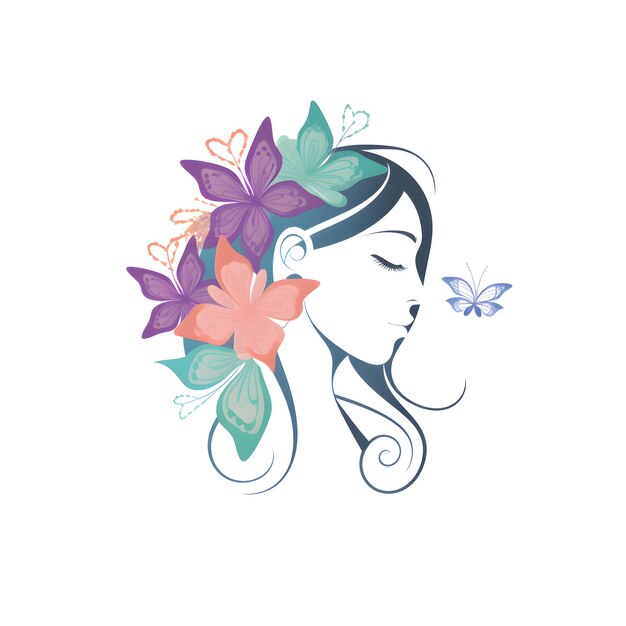Bella ragazza con fiori tra i capelli Illustrazione vettoriale su sfondo bianco