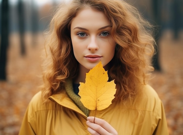 Bella ragazza con foglie d'autunno