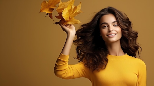 Bella ragazza con foglie d'autunno