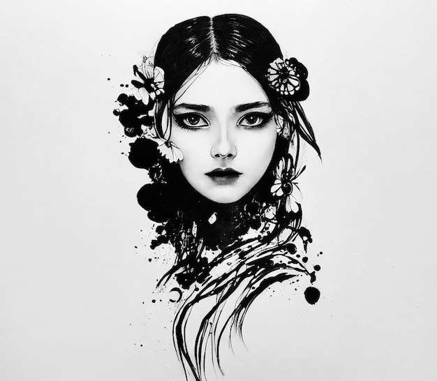 Bella ragazza dipinta in bianco e nero con una spruzzata
