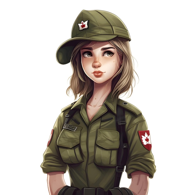 Bella ragazza in uniforme militare su uno sfondo bianco Illustrazione vettoriale