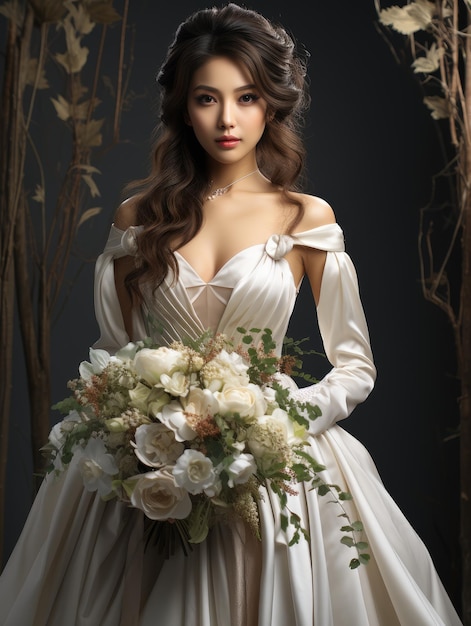 Bella ragazza sposa in un abito da sposa bianco nello stile del minimalismo