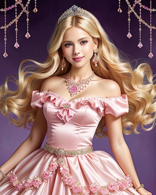 Bella ragazza vestito rosa capelli biondi