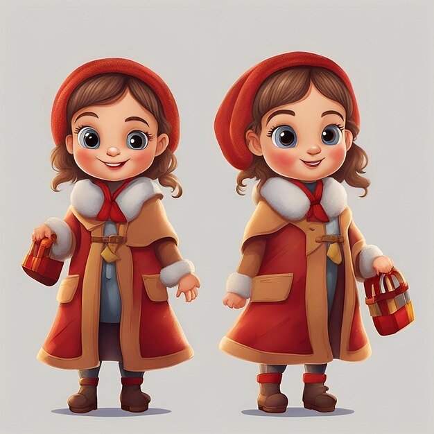 Bella ragazzina che indossa un panno di Babbo Natale cartone animato illustrazione vettoriale generativa ai