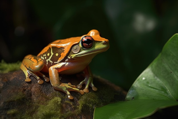 Bella rana variopinta nell'illustrazione della foresta ai generativa