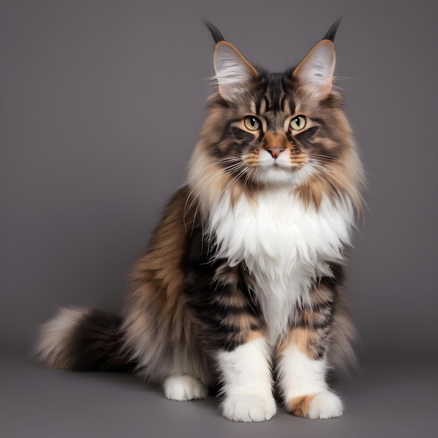 Bella razza di gatto Maine Coon a tre colori