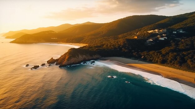 bella ripresa aerea di una spiaggia con colline