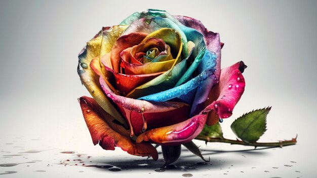 Bella rosa multicolore isolata su sfondo bianco closeupgenerative ai