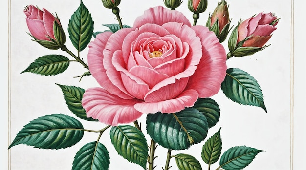 Bella rosa rosa vintage illustrazione botanica