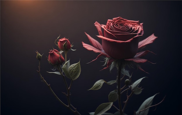 Bella rosa rossa su uno sfondo scuro Primo piano