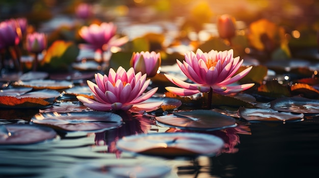 Bella rosa waterlily o fiore di loto in stagno