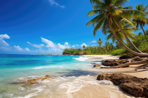 Bella spiaggia Anse Intendance alle Seychelles sfondo naturale Bella isola tropicale delle Barbados Vista della spiaggia dorata con palme e acqua cristallina AI Generato