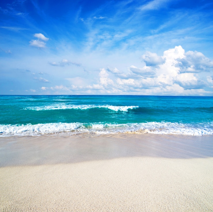 Foto bella spiaggia blu del mare caraibico