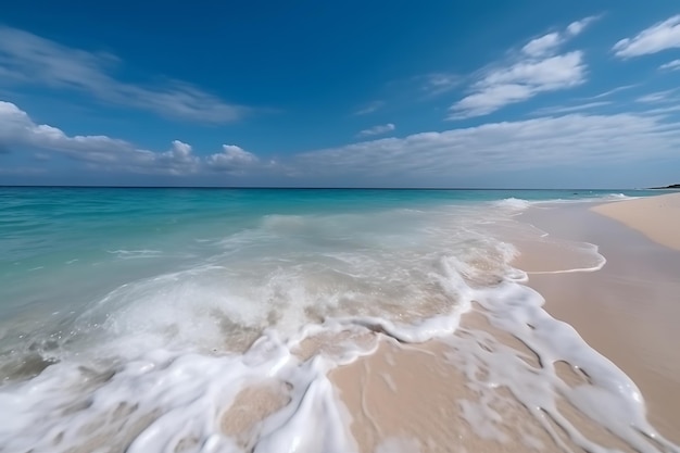 Bella spiaggia con sabbia bianca acqua turchese dell'oceano Ai Generative