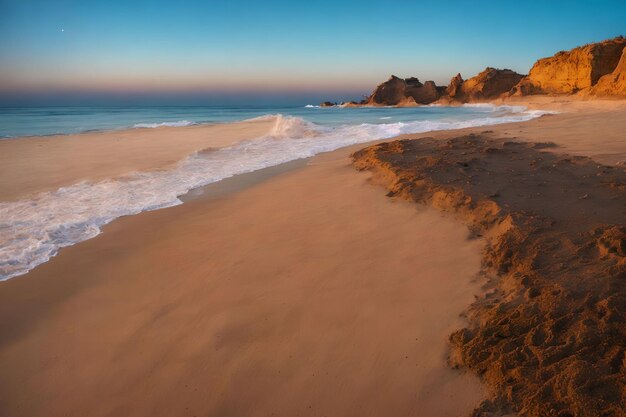 Bella spiaggia di sabbia alla sera arte generativa di AI