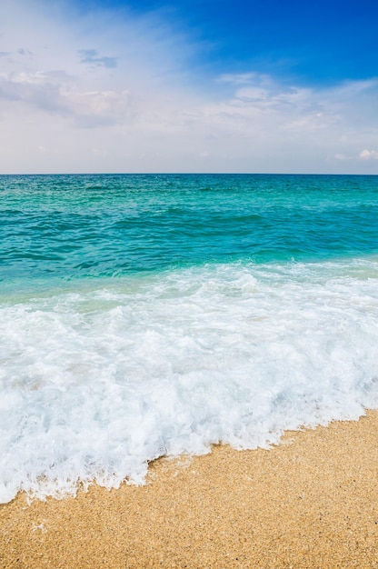 Bella spiaggia e mare tropicale. Paesaggio estivo. Sfondo di viaggio