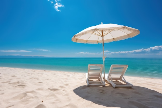 Bella spiaggia e sabbia bianca con sedia a sdraio