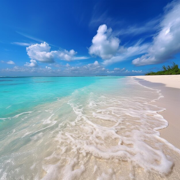 Bella spiaggia sabbiosa con sabbia bianca e onde ondulate