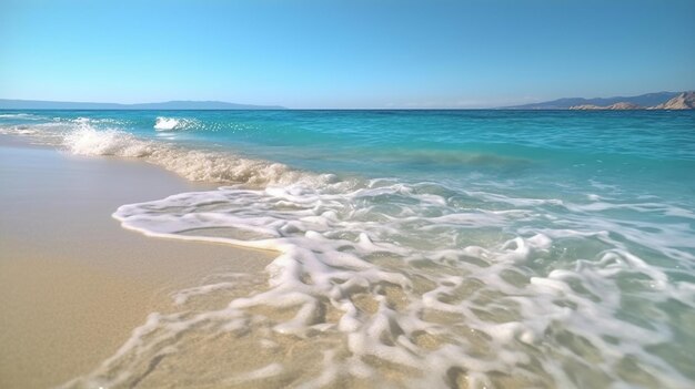 Bella spiaggia sabbiosa e immagine generata dall'IA dell'onda del mare