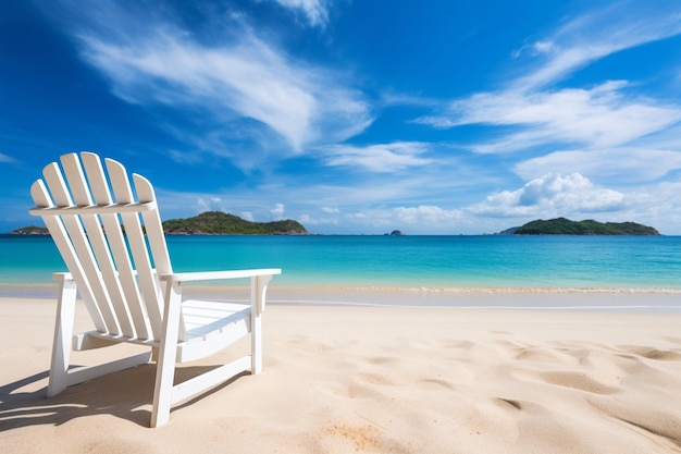 Bella spiaggia tropicale e mare con sedia sul cielo blu