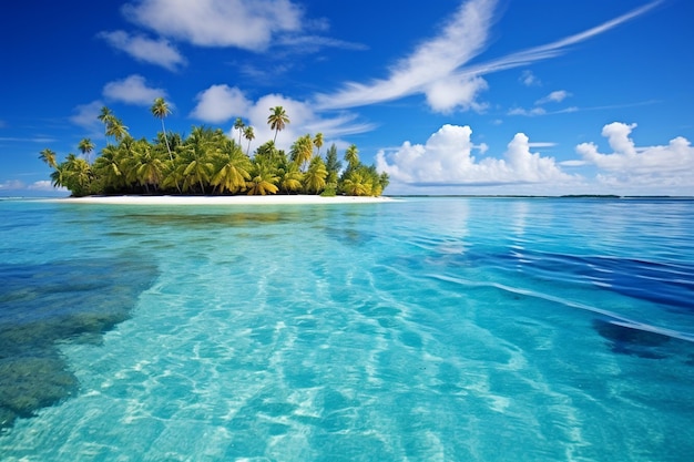 Bella spiaggia tropicale mare oceano con nuvole bianche cielo blu e copyspace