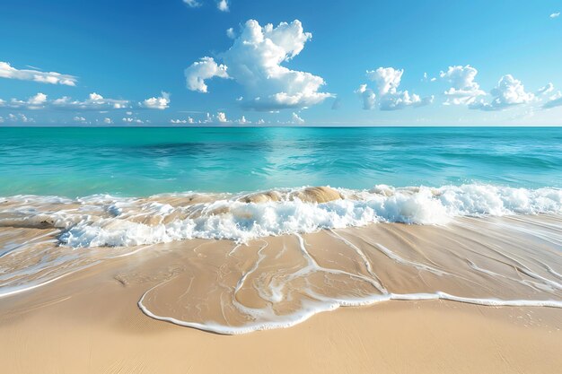 Bella spiaggia tropicale vuota mare oceano con nuvola bianca sullo sfondo del cielo blu